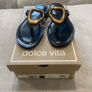 Dolce Vita Black Sandals with Gold Accents
